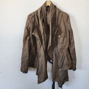 Adolfo Dominguez Womens Rain Jacket Green 40 Button Snap Hood